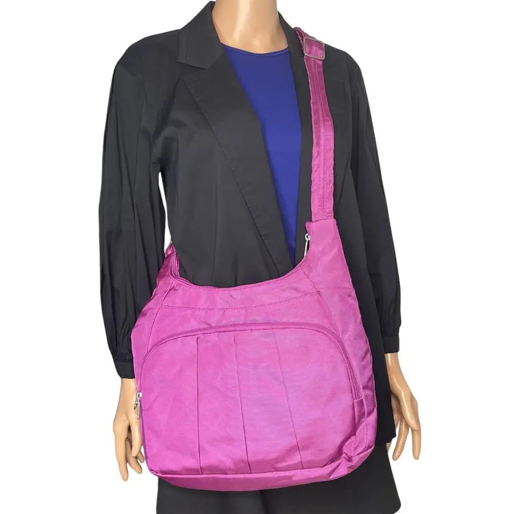 Travelon Anti-Theft Pleated Hobo Crossbody Bag and wallet Purple - Picture 11 of 11